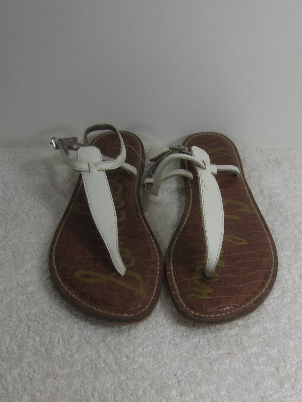 Sam Edelman Shoes White Brown Leather Gigi Comfy Casual Thong Sandals Size 8M